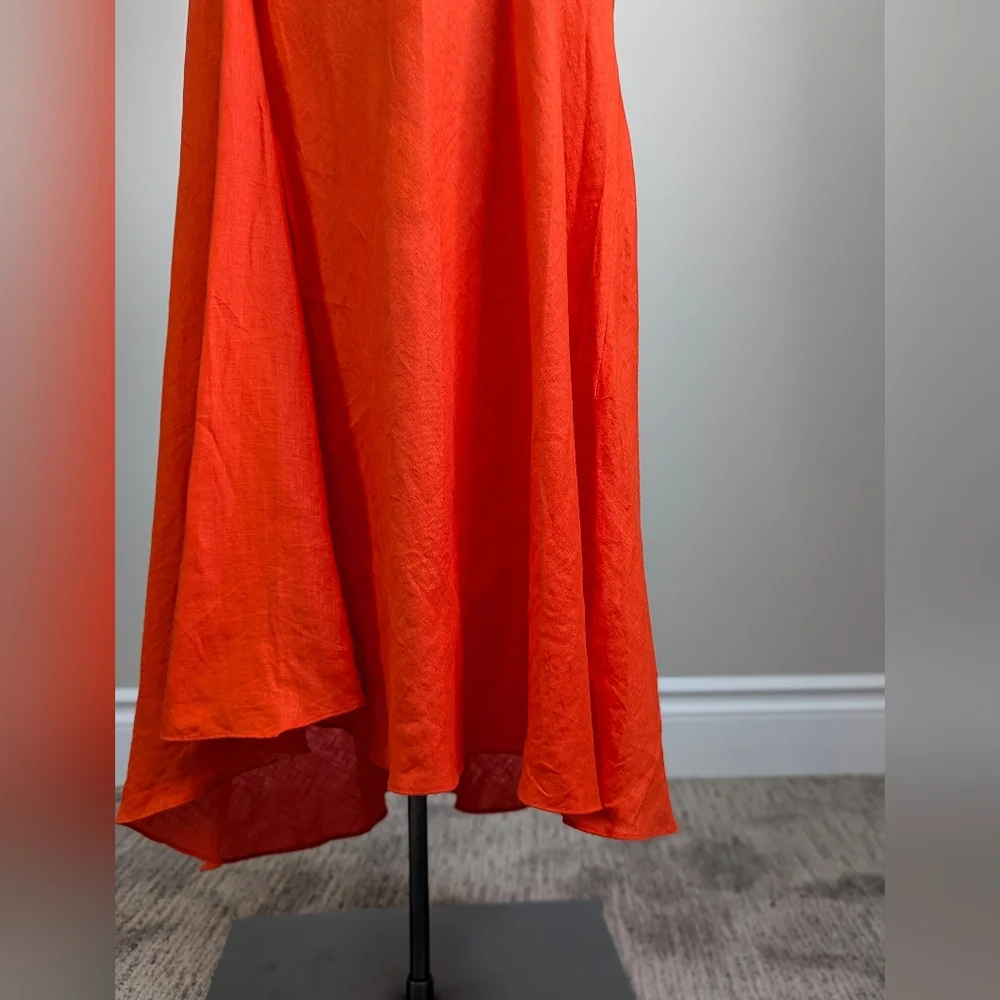 Orange 100% Linen Asymmetrical Maxi Skirt Summer Spring Resort Lightweight - Picture 8 of 13